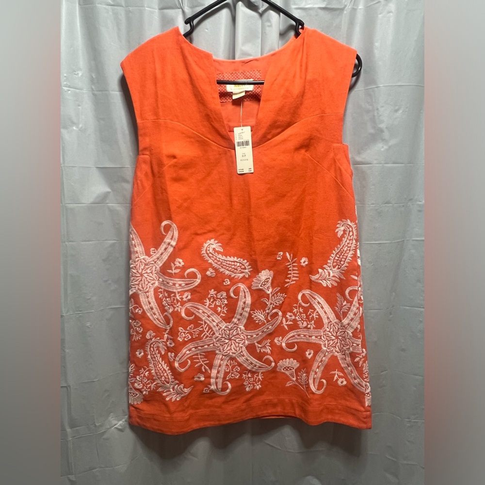 NWT Maeve Anthropologie Orange Starfish Linen Blend Tunic Dress Size 0P